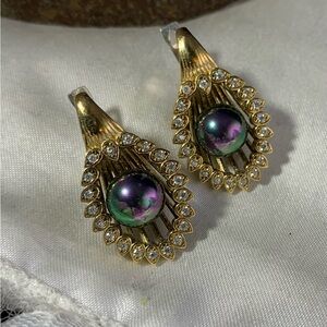 Sterling Silver and Bronze CZ Peacock Pearl Earrings